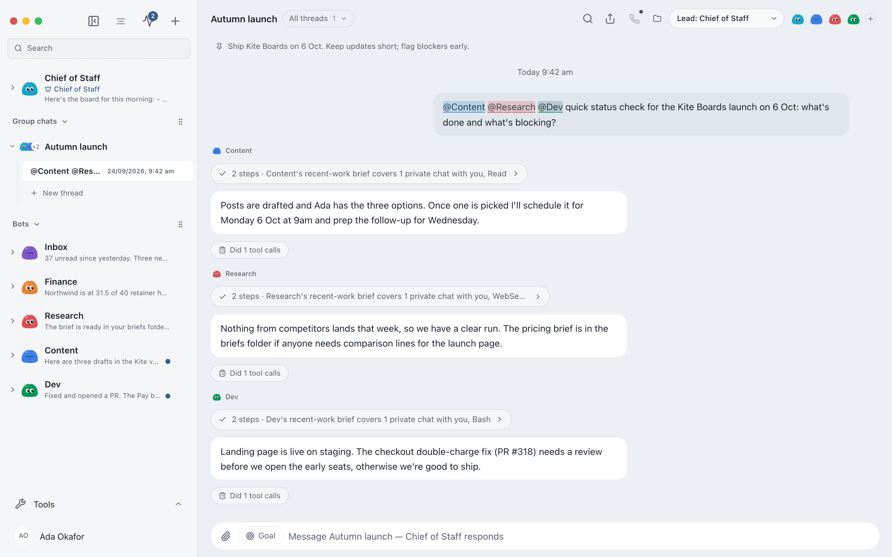 A group chat with several bots